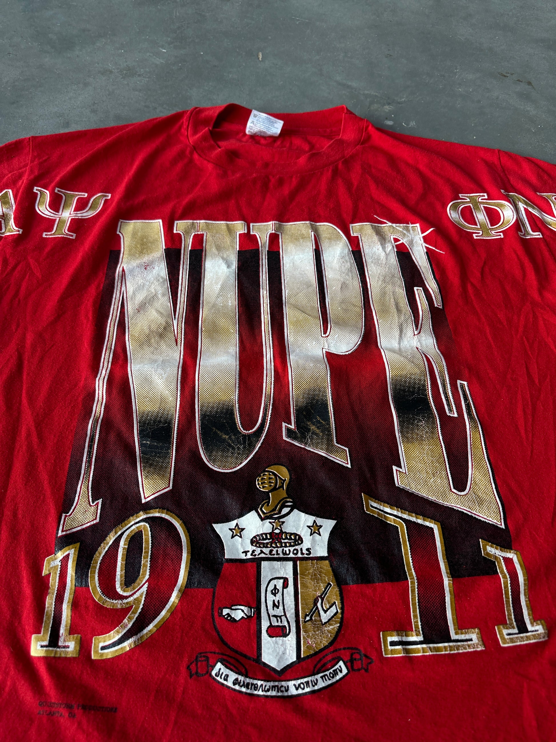 90's Kappa Alpha Psi NUPE 1911 Phi Nu Pi Divine Nine D9 Spellout Red Vintage Tee (XL)
