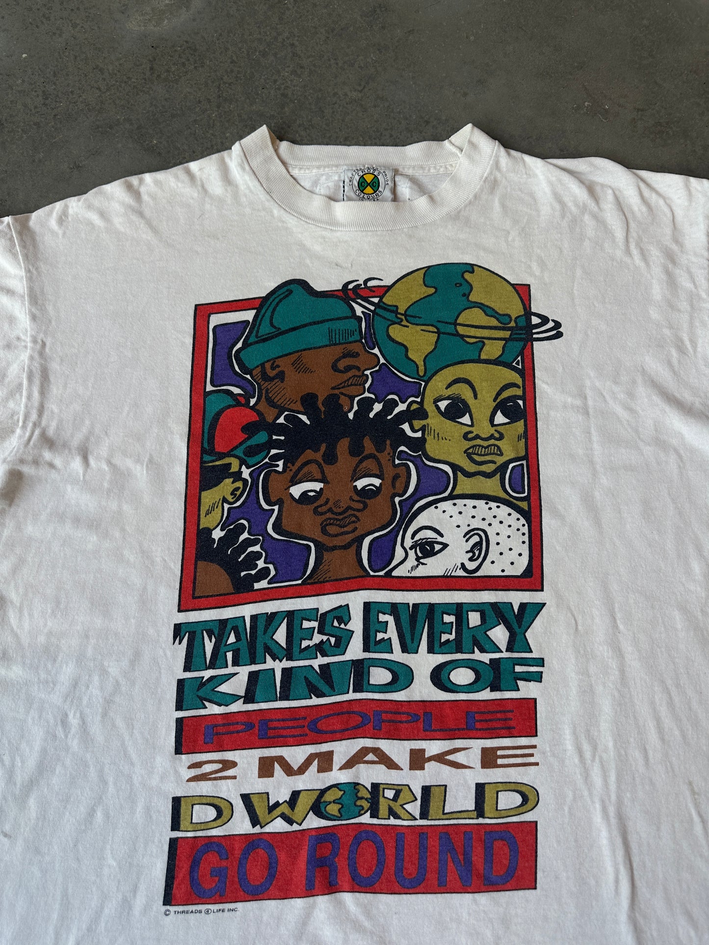 90’s Cross Colours ‘Takes Every Kind of People 2 Make D World Go Round’ RARE Vintage Hip Hop Lifestyle Tee (XL)