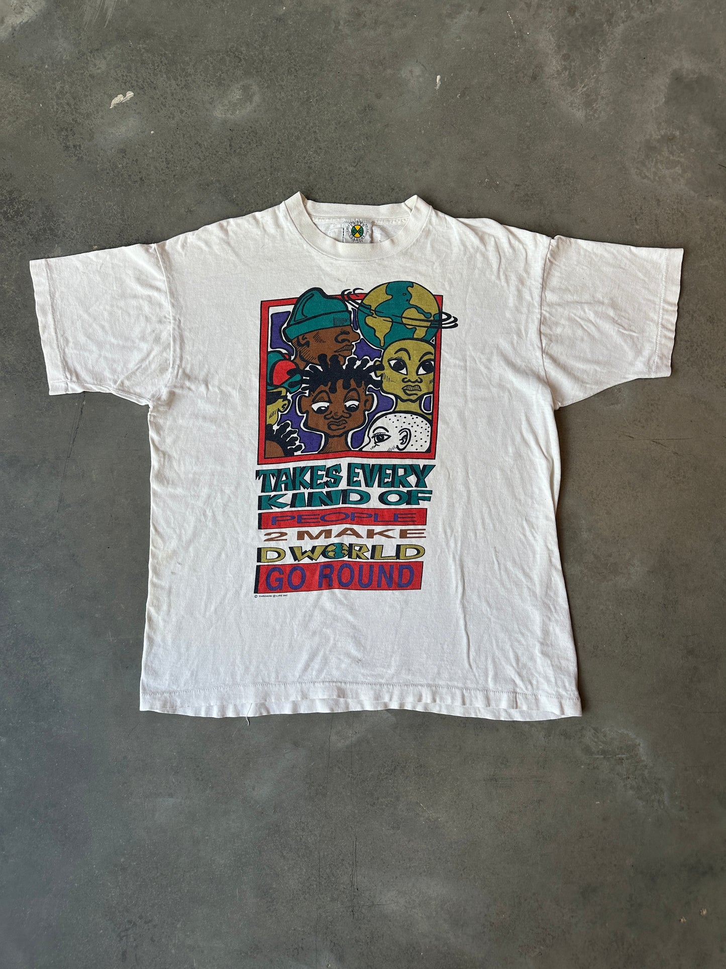 90’s Cross Colours ‘Takes Every Kind of People 2 Make D World Go Round’ RARE Vintage Hip Hop Lifestyle Tee (XL)