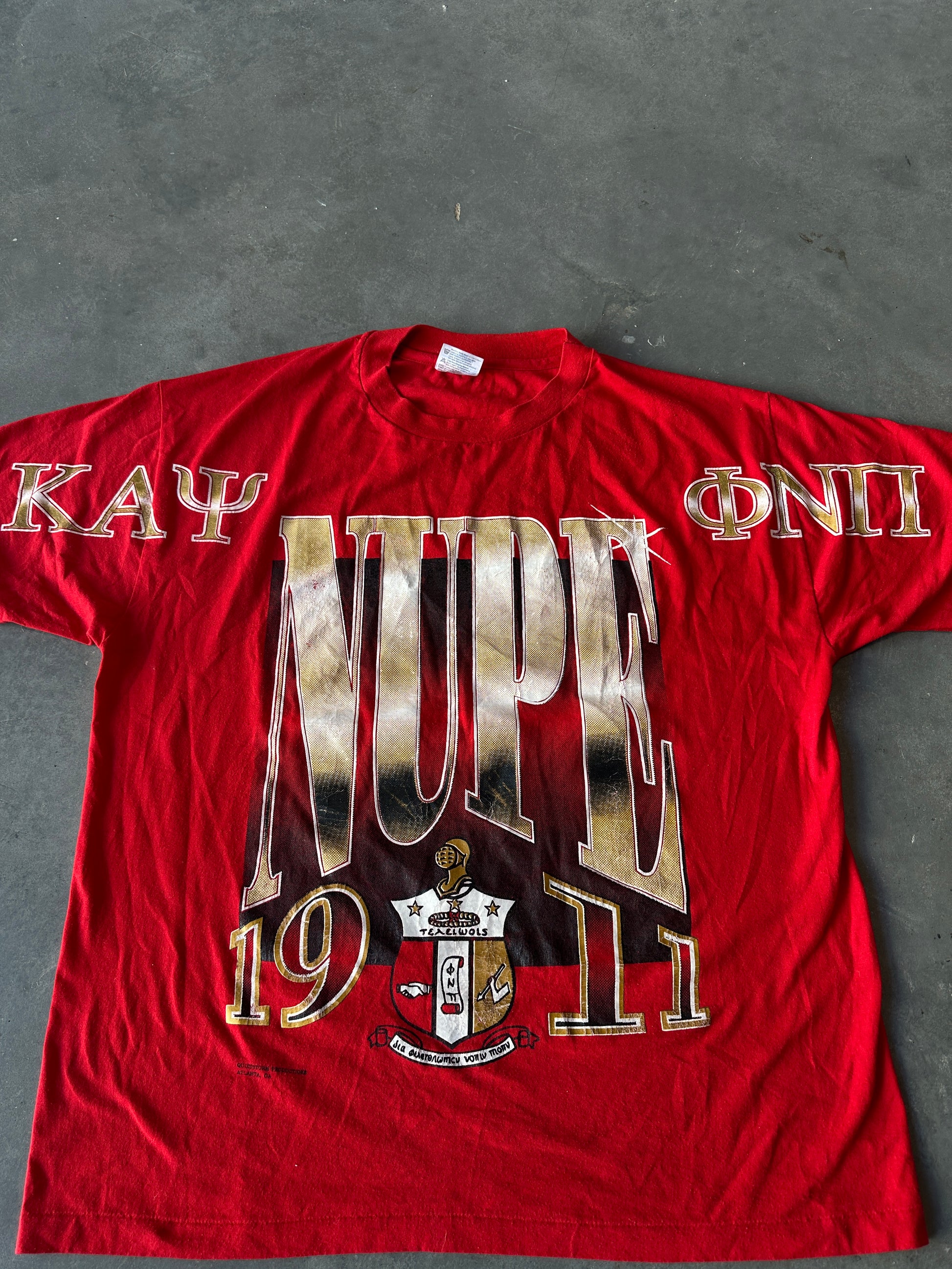 90's Kappa Alpha Psi NUPE 1911 Phi Nu Pi Divine Nine D9 Spellout Red Vintage Tee (XL)