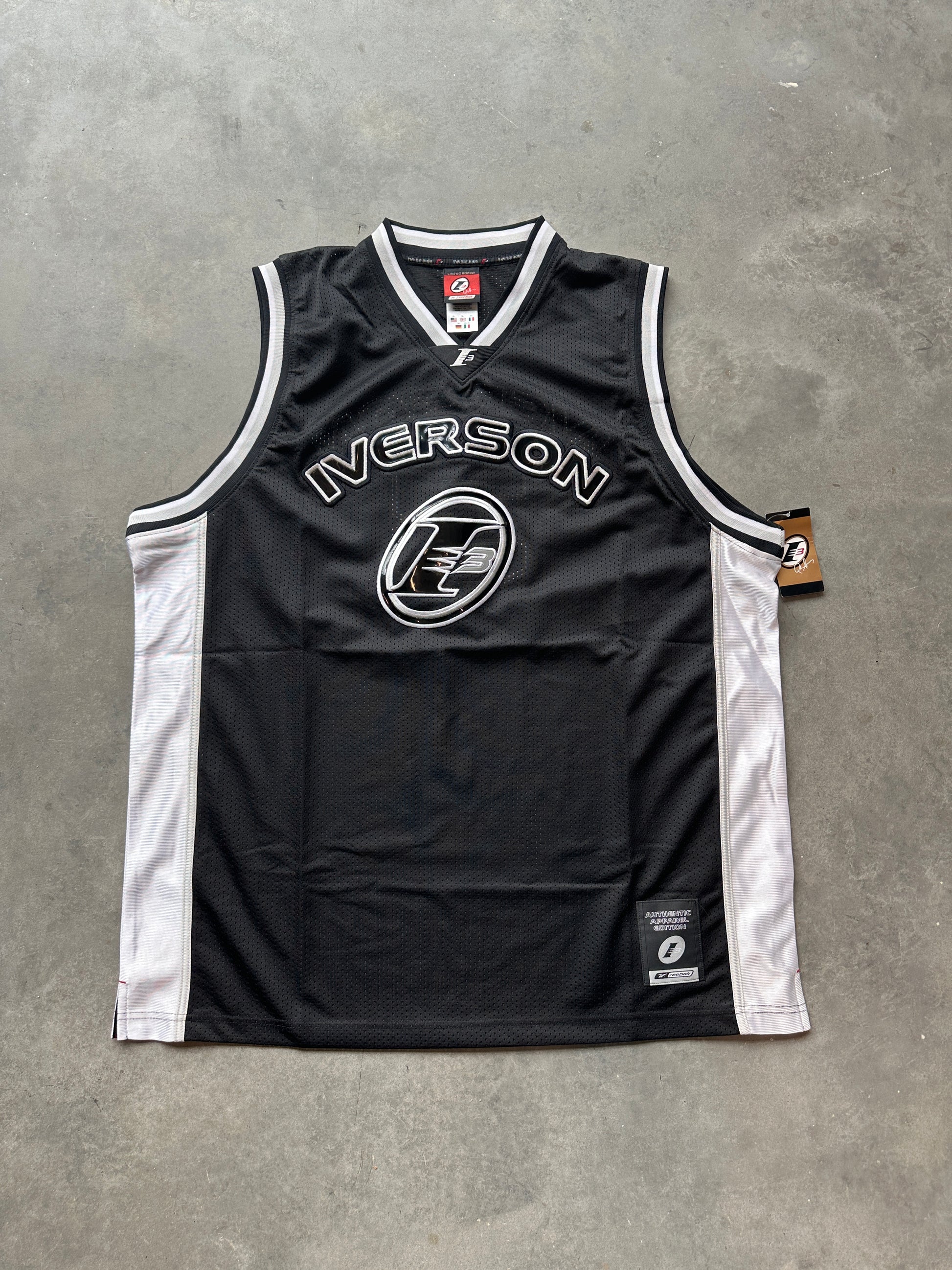 00's Allen Iverson Logo Reebok Black NBA Vintage Basketball Jersey - Brand New (XL)