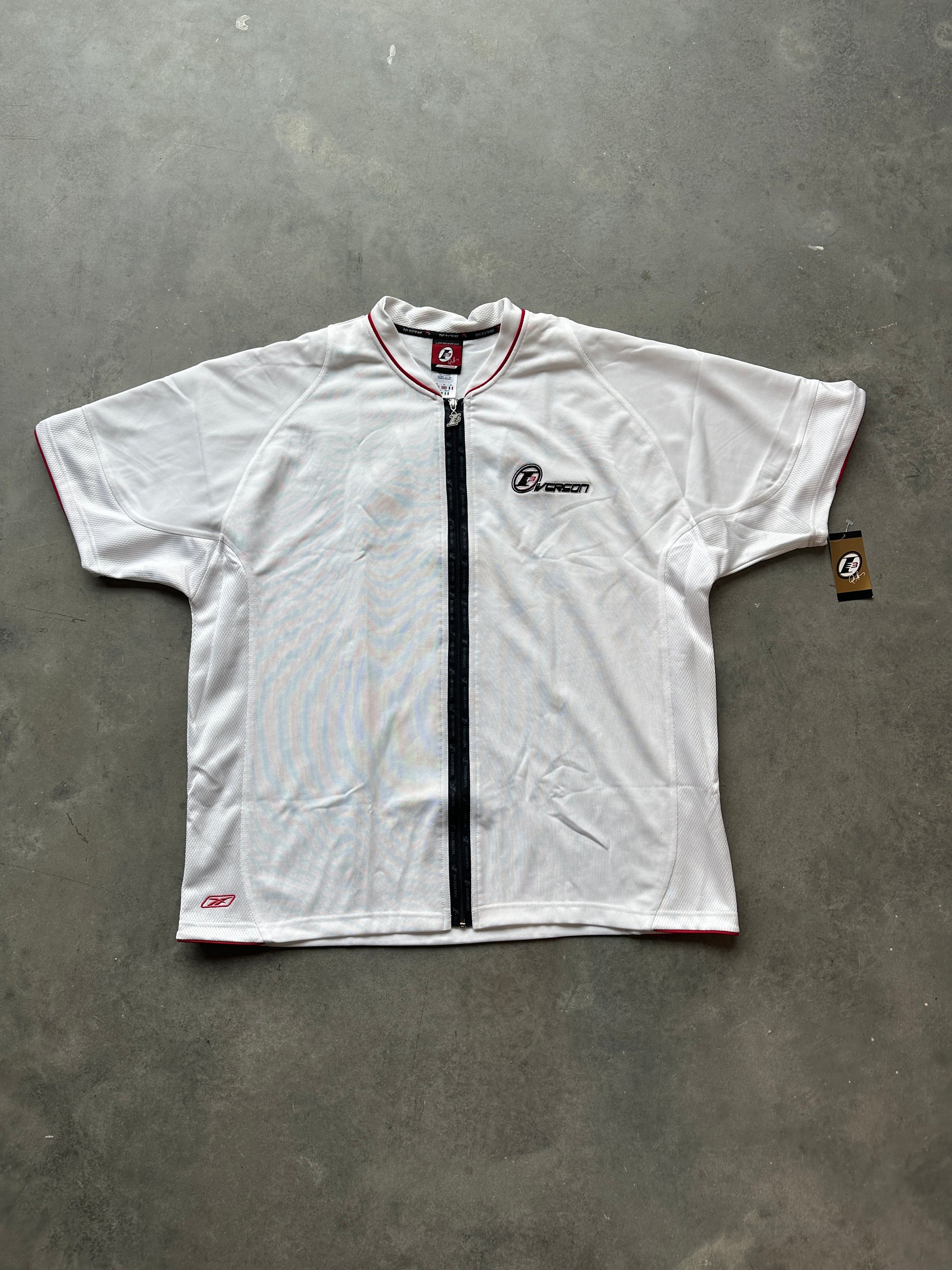 00's Y2K Allen Iverson Reebok "The Answer" White NBA Full Zip Shooting Shirt - Brand New (XL)