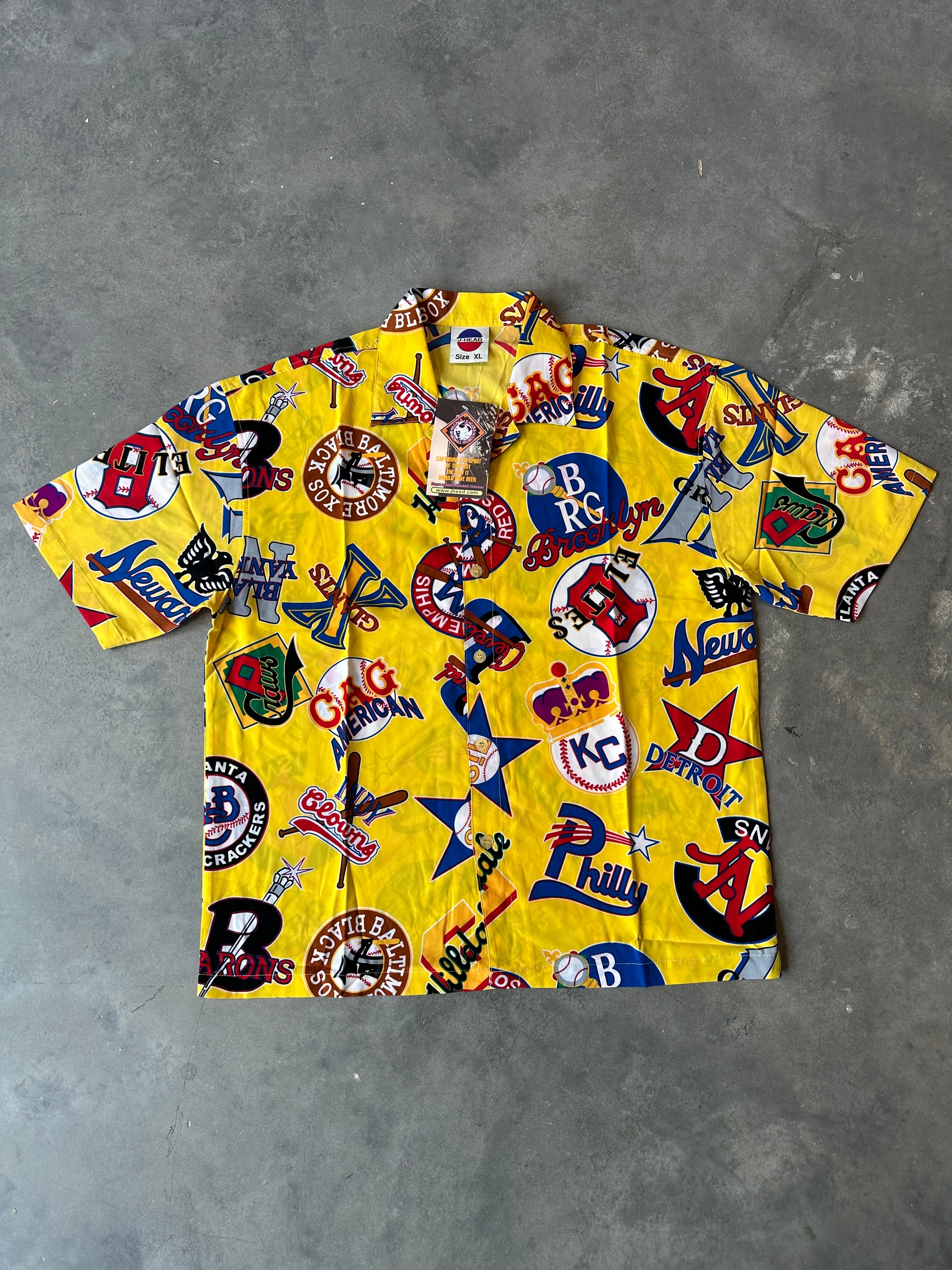 00’s Negro League Baseball Teams Yellow Button Down JHead Vintage Hawaiian Shirt—Brand New (XL)