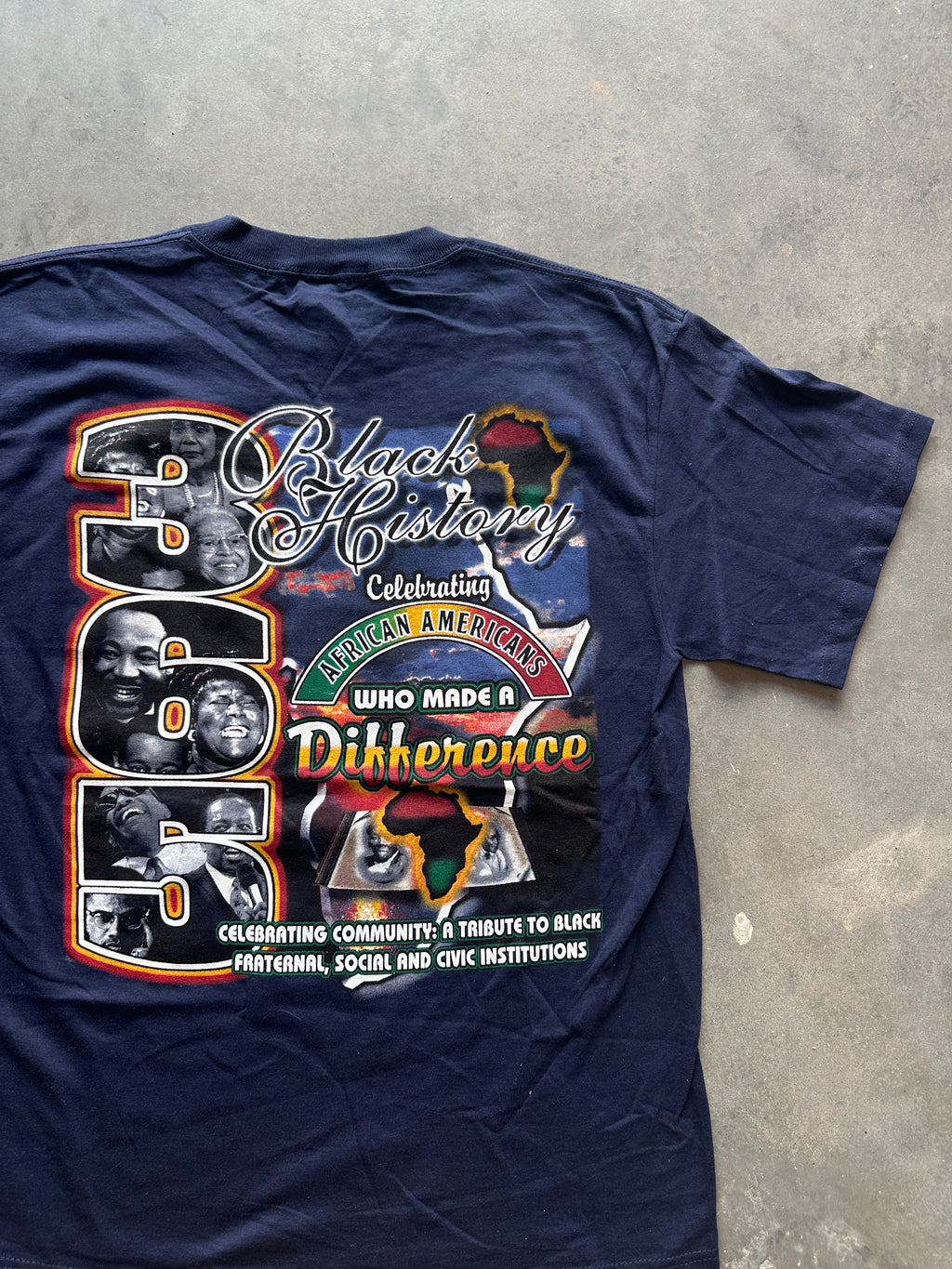 90's Celebrating Black History 365 Days Maya Angelou Booker T Coretta King DuBois & More Vintage Navy Tee (XL)