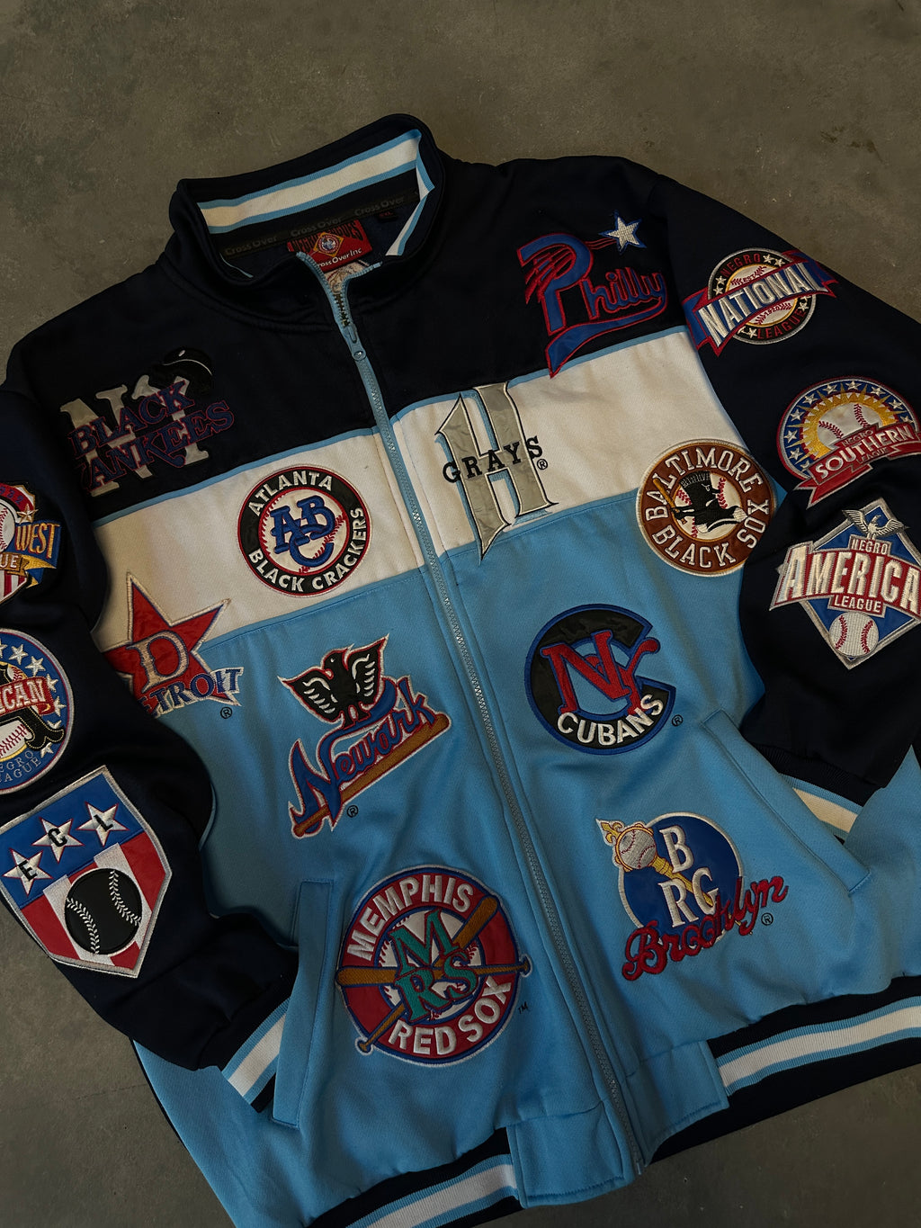 00's Negro Leagues Embroidered Team Logos Full Zip Heavyweight Vintage Jacket (XXL)