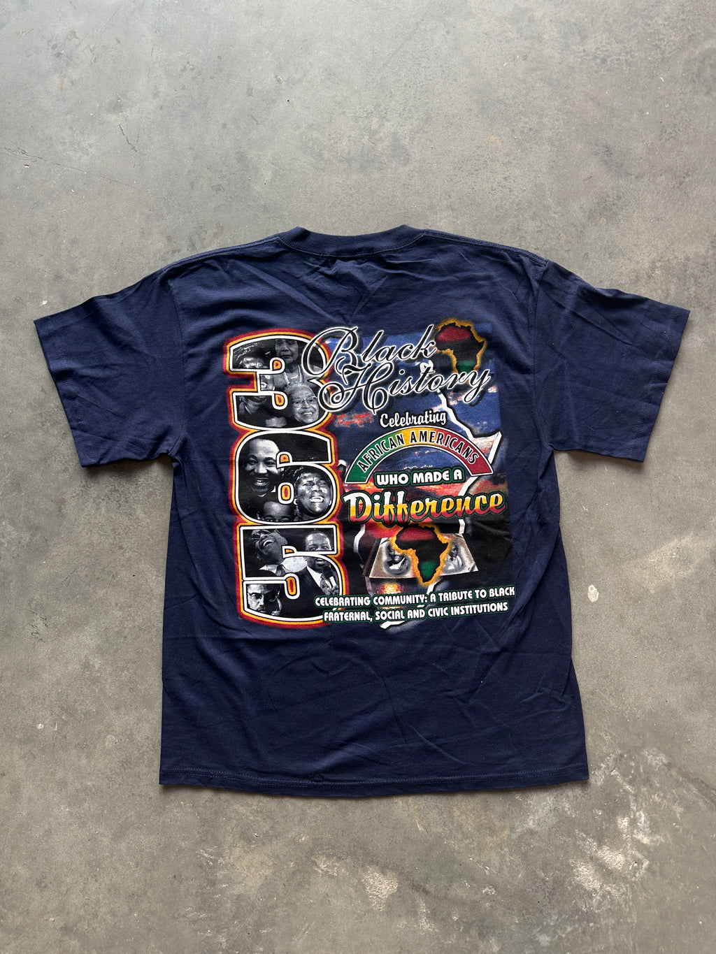 90's Celebrating Black History 365 Days Maya Angelou Booker T Coretta King DuBois & More Vintage Navy Tee (XL)