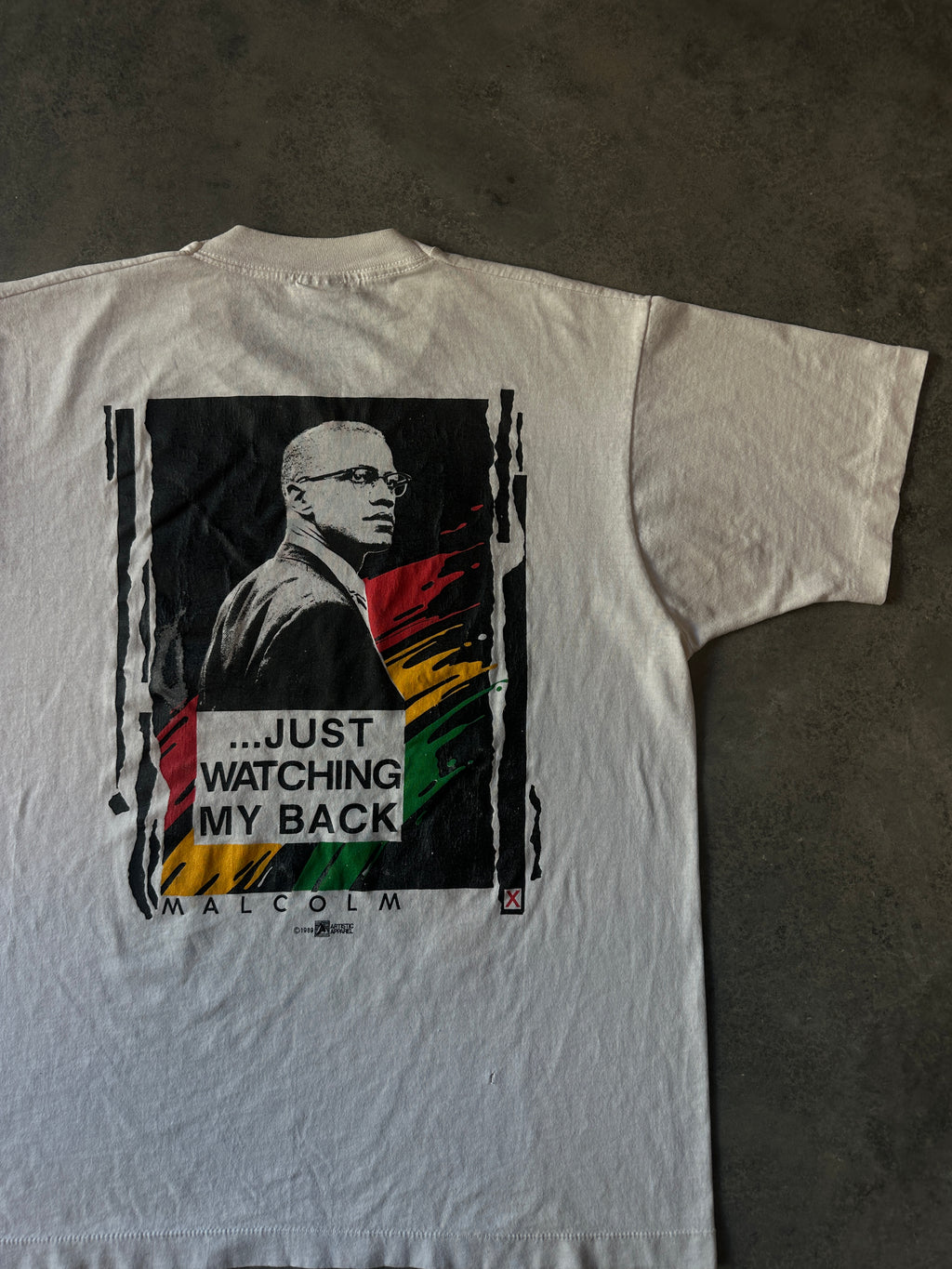 1989 Malcolm X Freedom By Any Means Necessary Tee Just Watching My Back Vintage Tee (Large)