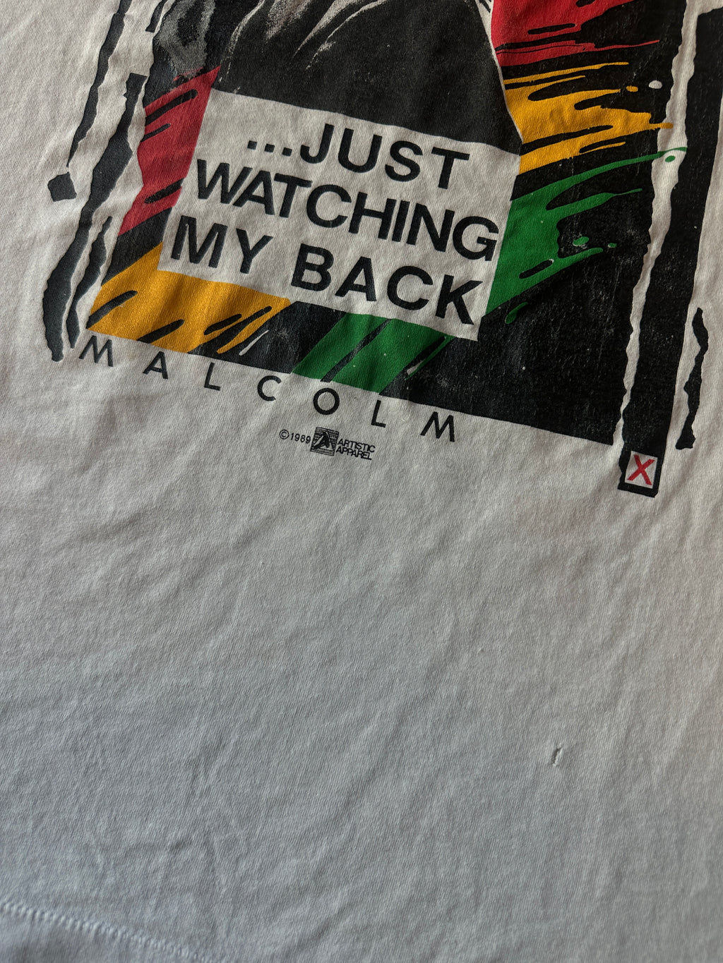 1989 Malcolm X Freedom By Any Means Necessary Tee Just Watching My Back Vintage Tee (Large)
