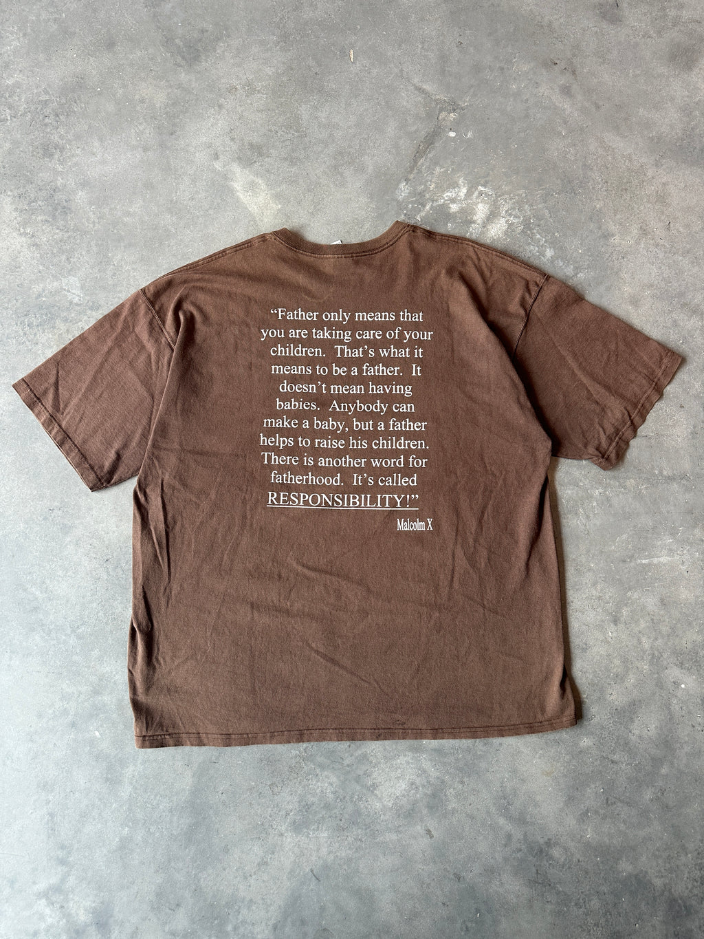 90's Malcolm X Fatherhood By Any Means Necessary Brown Vintage Tee (XXXL)