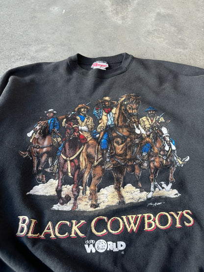 90's Black Cowboys Heavyweight Vintage DDTP World Crewneck Sweatshirt (Boxy XL)