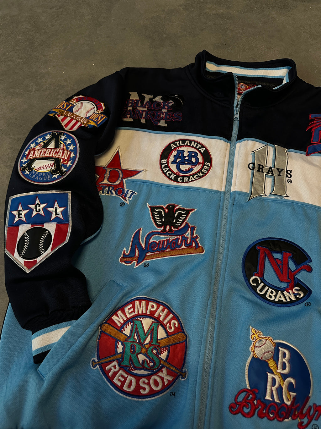 00's Negro Leagues Embroidered Team Logos Full Zip Heavyweight Vintage Jacket (XXL)