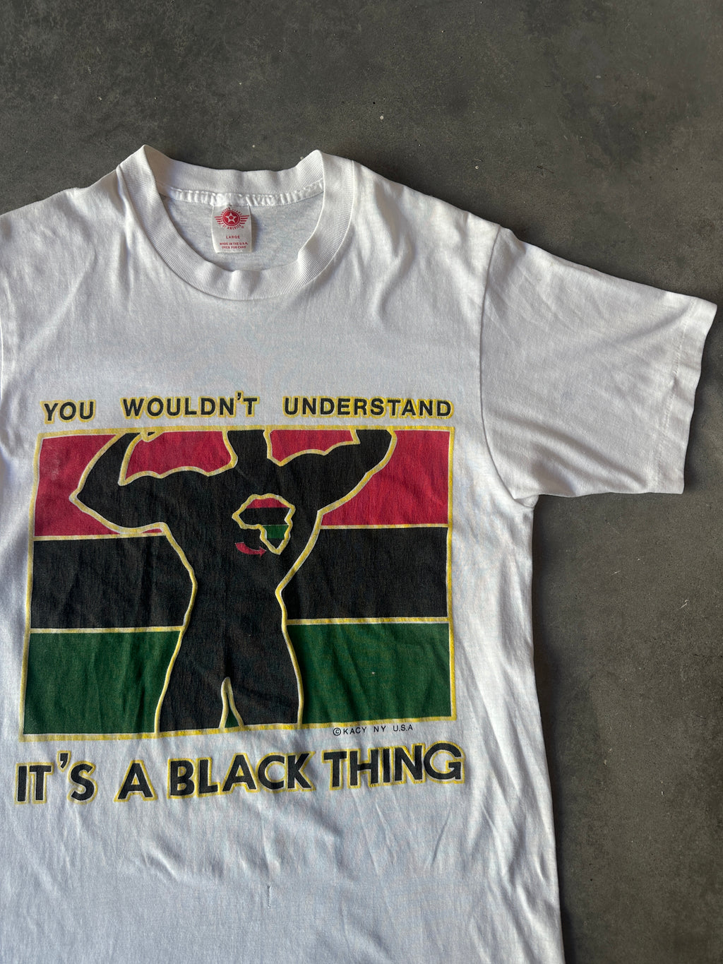90's Kacy Colors It's a Black Thing You Wouldn't Understand Thin Vintage Tee (Slim Medium)