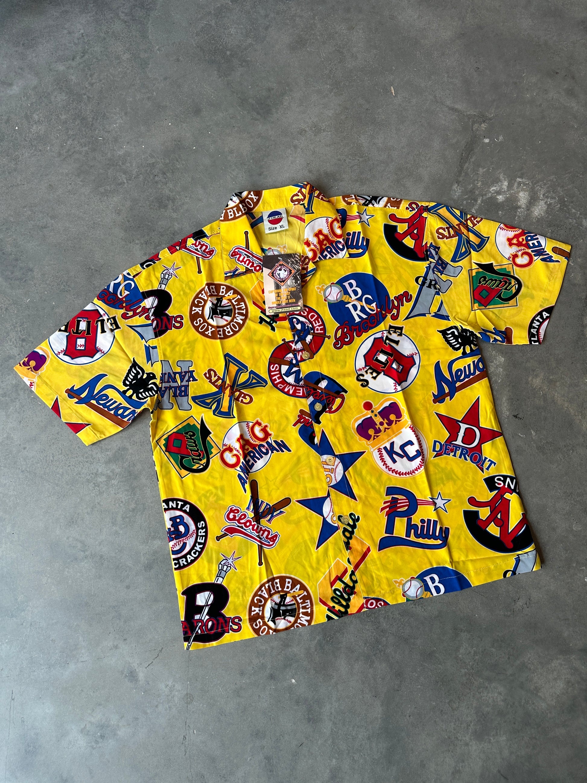 00’s Negro League Baseball Teams Yellow Button Down JHead Vintage Hawaiian Shirt—Brand New (XL)
