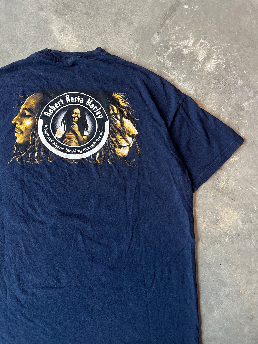 90’s Bob Marley Natural Mystic Rap Style Navy Blue Vintage Reggae Music Tee (XXL)