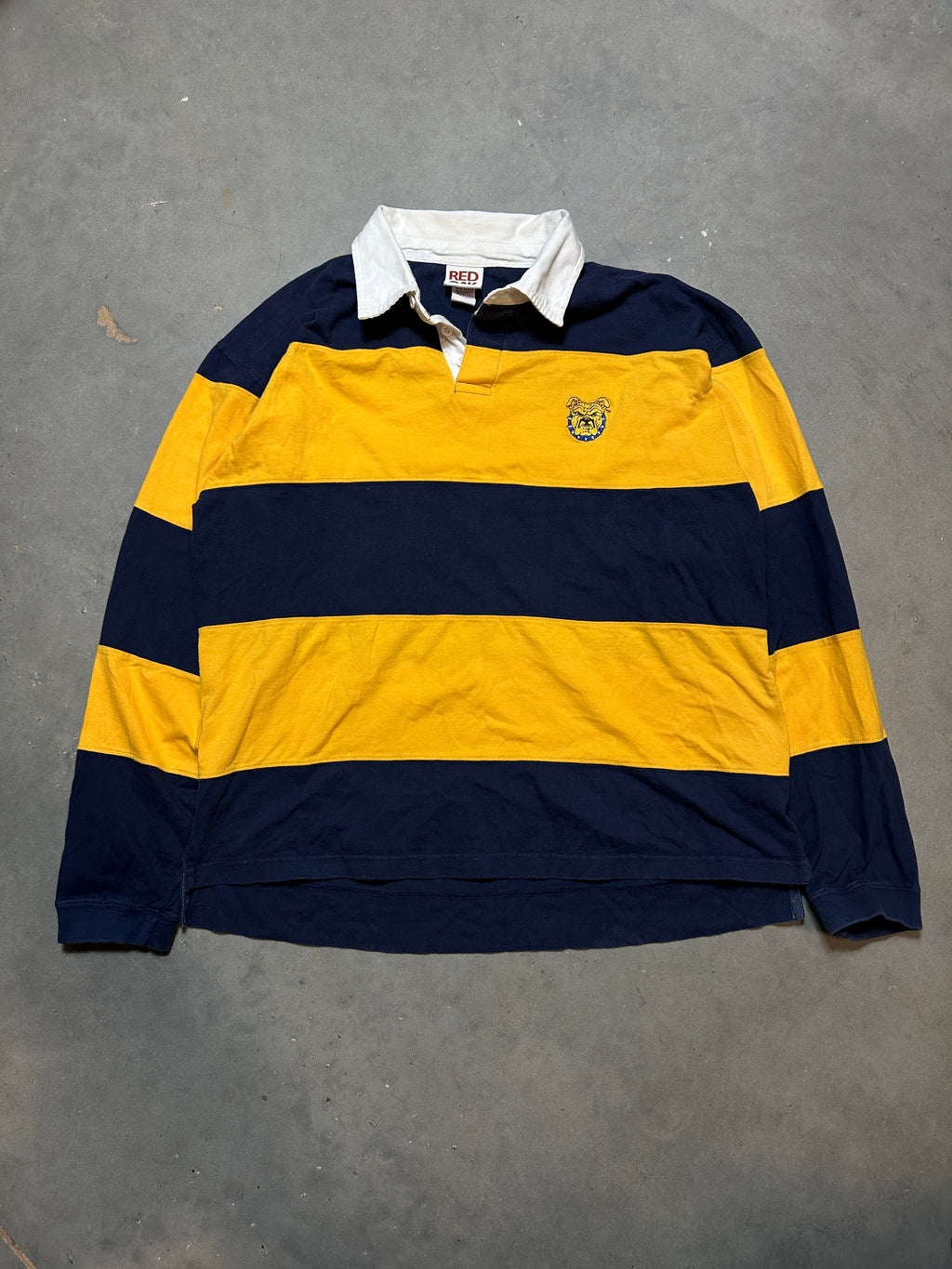 00's North Carolina A&T NCAT Logo Striped Heavyweight Rugby Long Sleeve Shirt (Large)