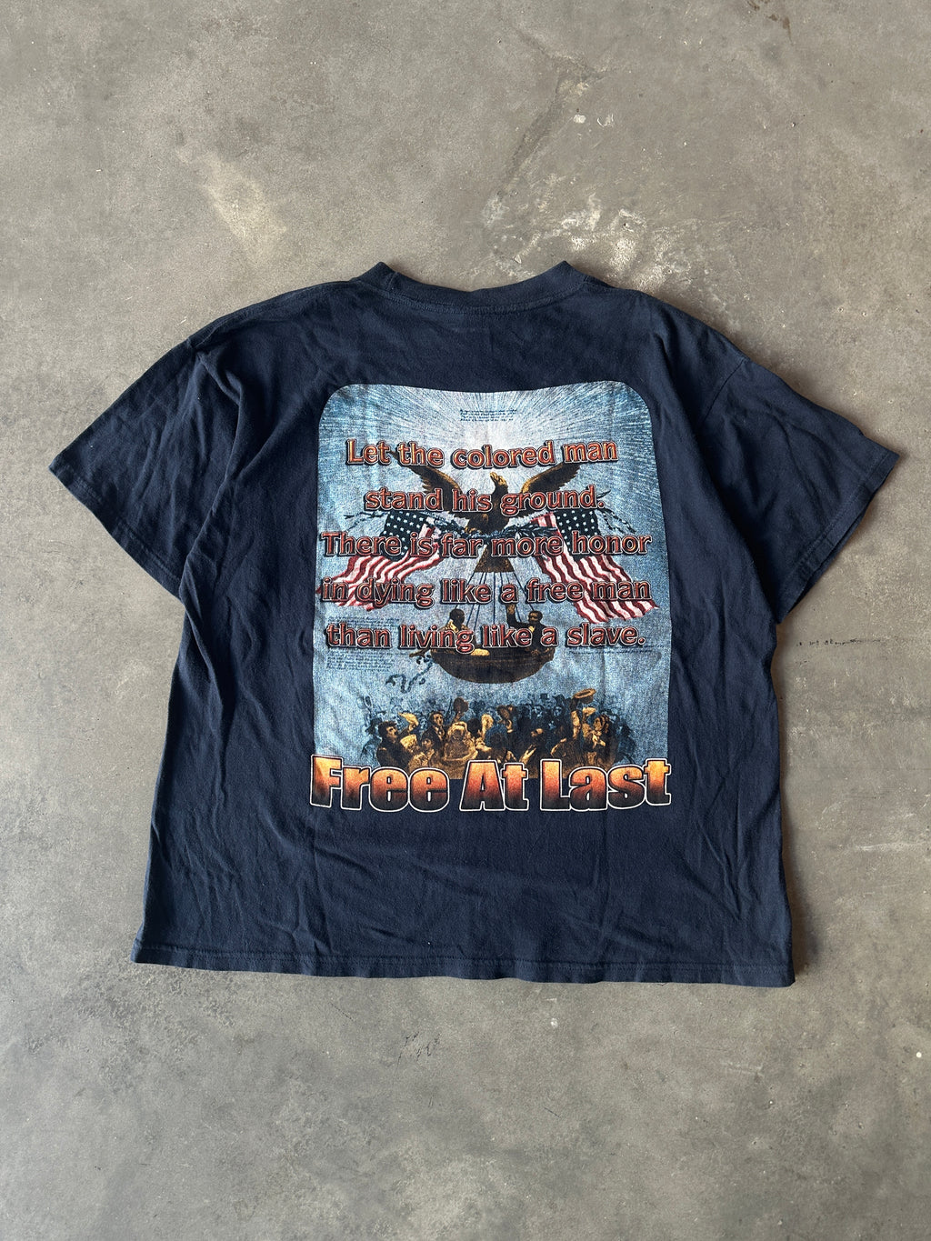 90's Generations of Unity Prominent Black Figures Malcolm X Muhammad Ali Venus & Serena Williams and More Free at Last Vintage Navy Blue Tee (Large)