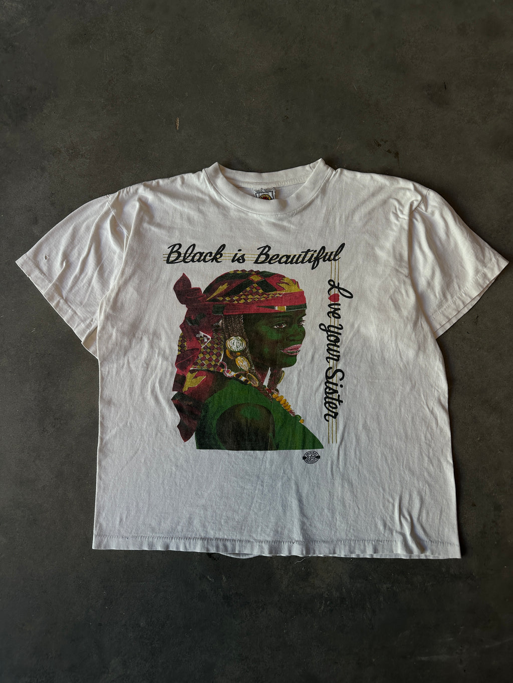 90's Black is Beautiful, Love your Sister Cross Colors Kacy USA Women's Empowerment Vintage Tee (BOXY Medium)