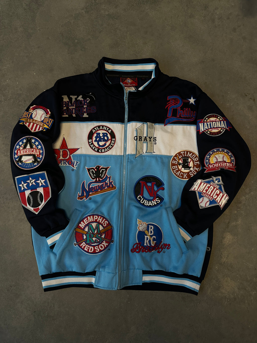 00's Negro Leagues Embroidered Team Logos Full Zip Heavyweight Vintage Jacket (XXL)