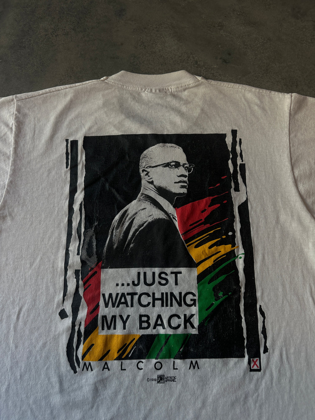 1989 Malcolm X Freedom By Any Means Necessary Tee Just Watching My Back Vintage Tee (Large)