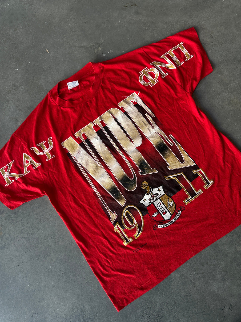 90's Kappa Alpha Psi NUPE 1911 Phi Nu Pi Divine Nine D9 Spellout Red Vintage Tee (XL)