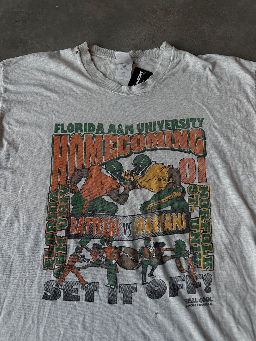 2001 FAMU Homecoming Florida A&M Rattlers VS. NSU Norfolk State Spartans "Set It Off!" Vintage Distressed HBCU Football Matchup Tee (XXL)