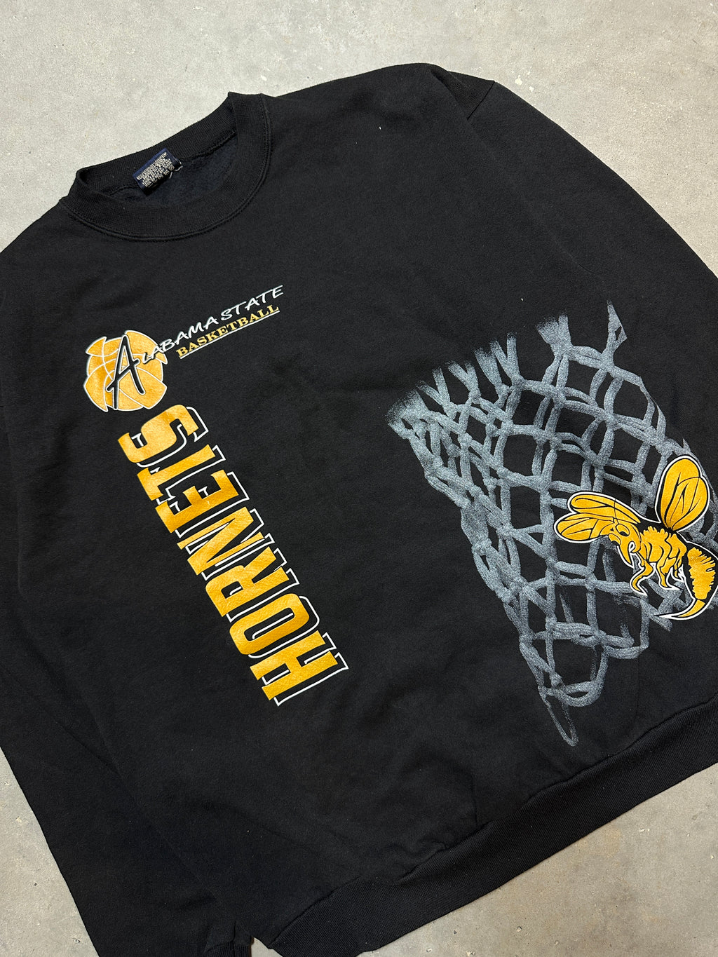 90's Alabama State Hornets Basketball ASU Wraparound Print Vintage HBCU Crewneck Sweatshirt (XL)