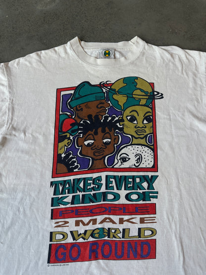 90’s Cross Colours ‘Takes Every Kind of People 2 Make D World Go Round’ RARE Vintage Hip Hop Lifestyle Tee (XL)