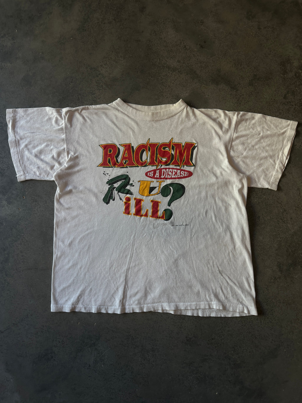 90's Racism Is A Disease R U ill? Vintage Hip Hop Style Tee (BOXY Medium)