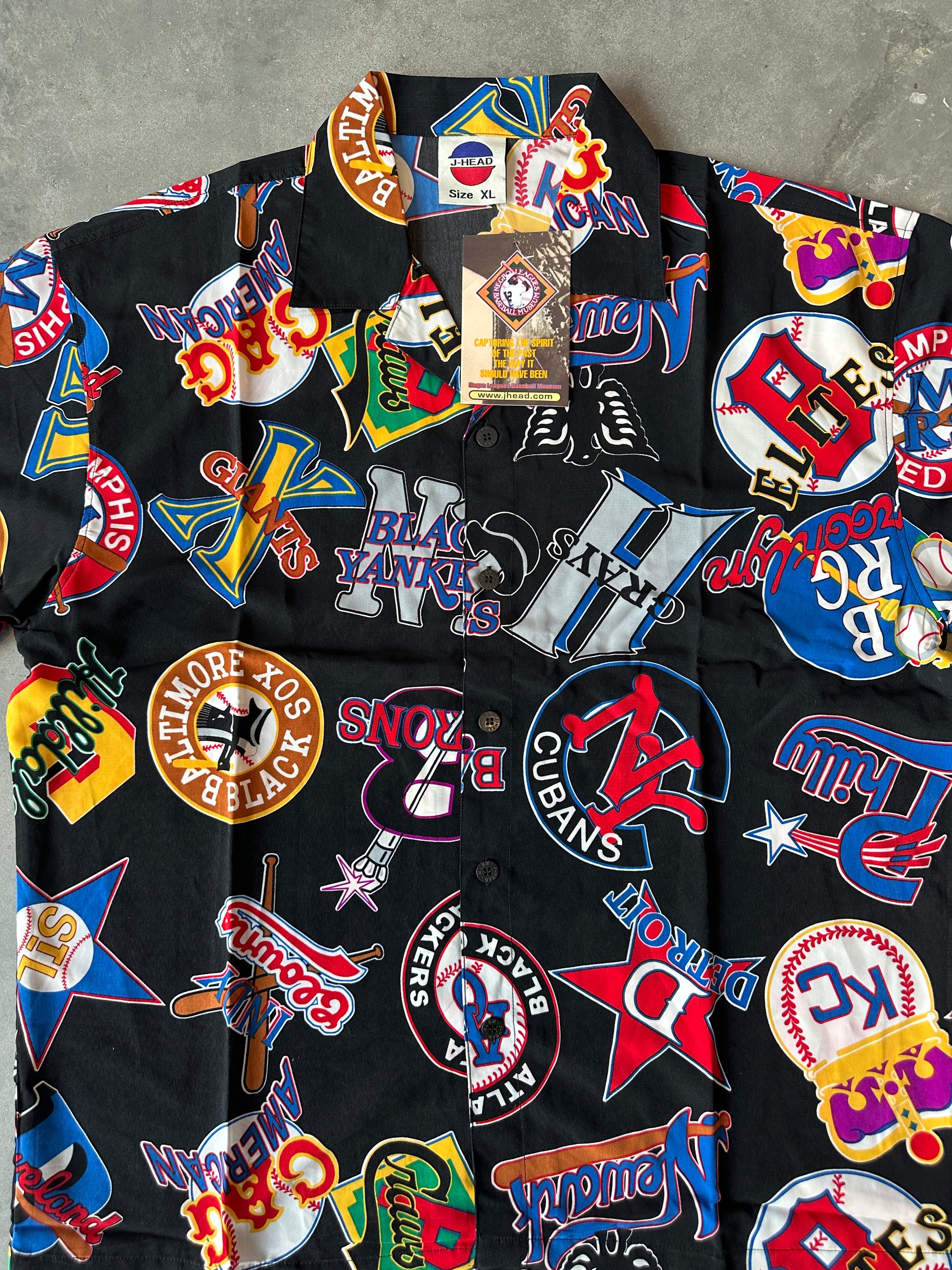 00’s Negro League Baseball Teams Black Button Down JHead Vintage Hawaiian Shirt—Brand New (XL)