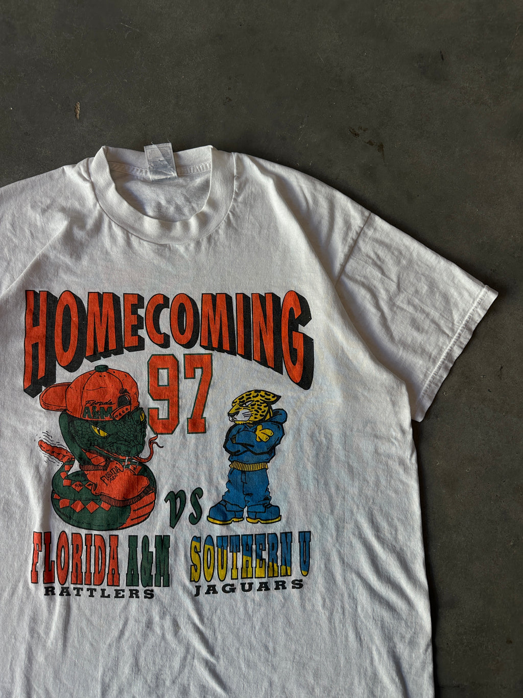 1997 FAMU Florida A&M Rattlers vs. Southern University SU Jaguars Black College Football Vintage Cartoon Mascot Homecoming Tee (BOXY Large)