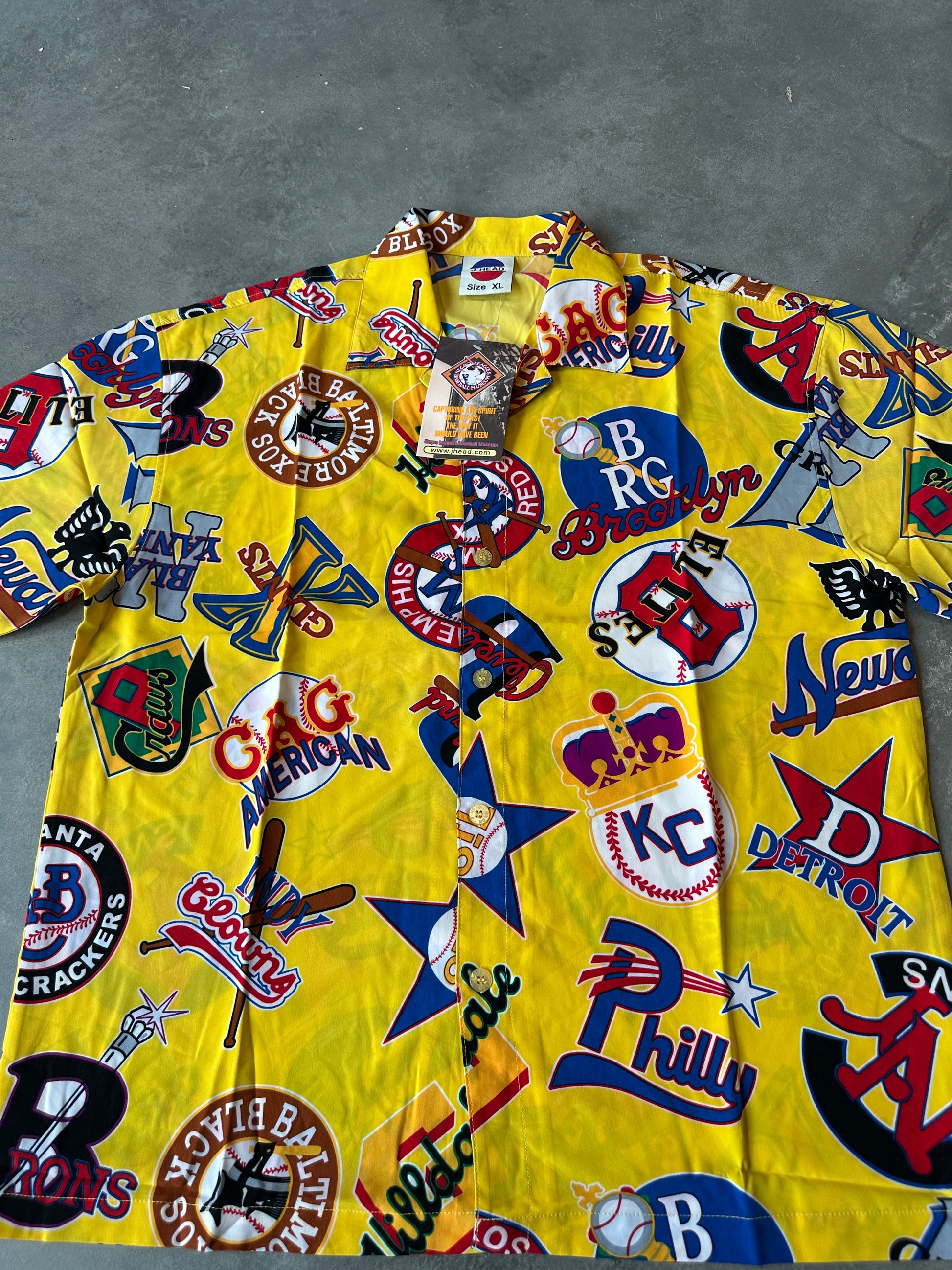 00’s Negro League Baseball Teams Yellow Button Down JHead Vintage Hawaiian Shirt—Brand New (XL)