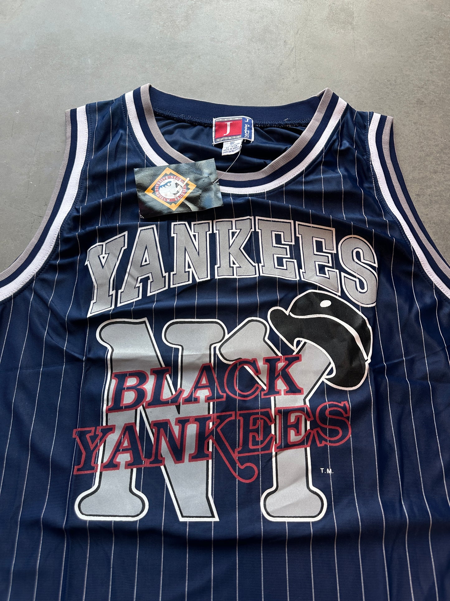 90's Black Yankees Negro League Baseball Navy Pinstripe Vintage Basketball Jersey (Brand New-XXL)