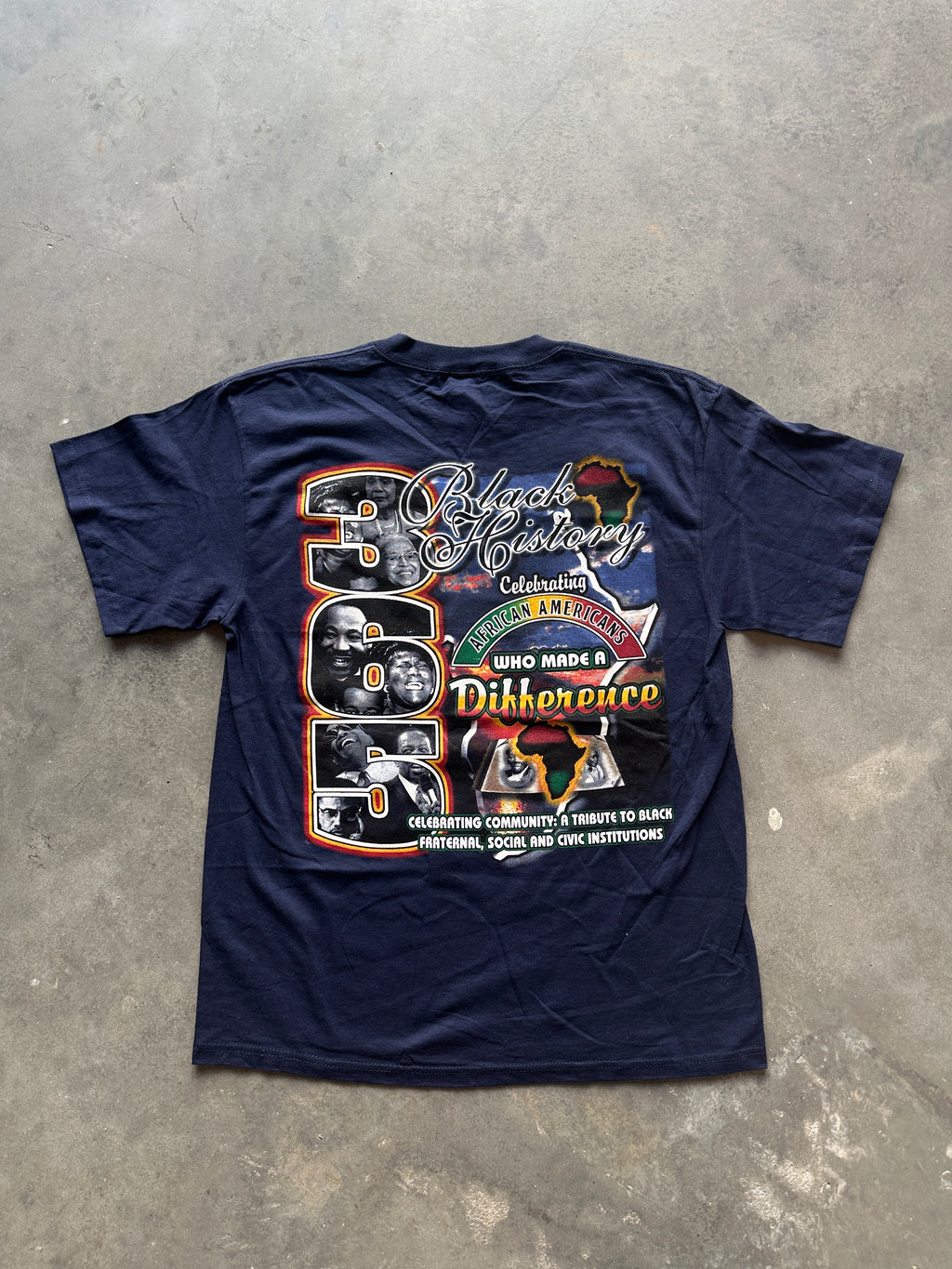 90's Celebrating Black History 365 Days Maya Angelou Booker T Coretta King DuBois & More Vintage Navy Tee (XL)