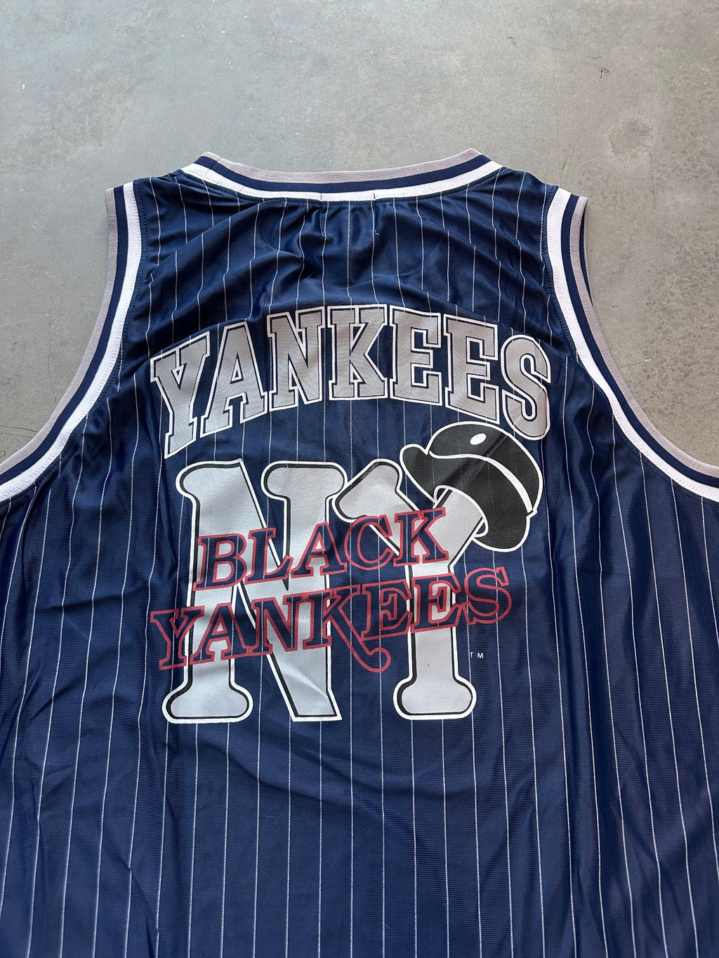 90's Black Yankees Negro League Baseball Navy Pinstripe Vintage Basketball Jersey (Brand New-XXL)