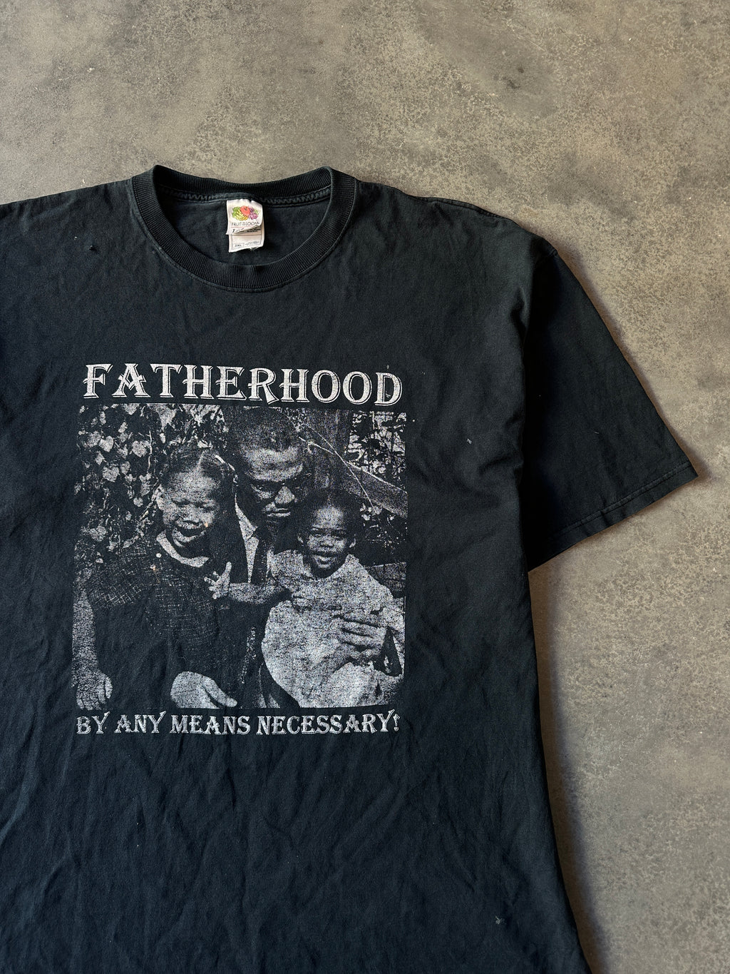 90's Malcolm X Fatherhood By Any Means Necessary Faded Black Vintage Tee (XXL)