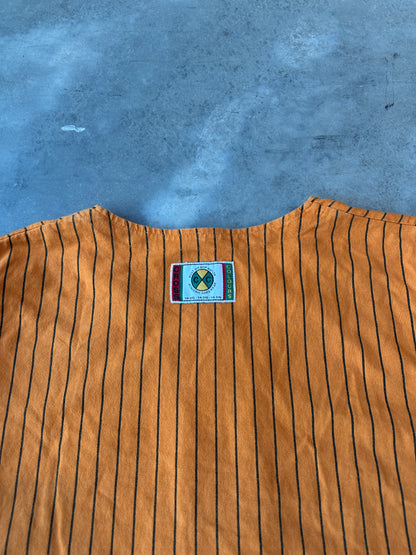 90’s Cross Colours Orange Full Zip Pinstripe Baseball Jersey (XL)