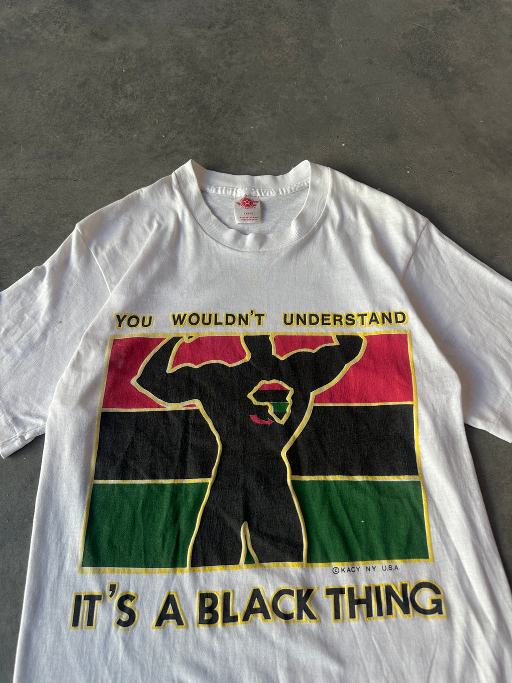 90's Kacy Colors It's a Black Thing You Wouldn't Understand Thin Vintage Tee (Slim Medium)