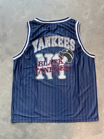 90's Black Yankees Negro League Baseball Navy Pinstripe Vintage Basketball Jersey (Brand New-XXL)