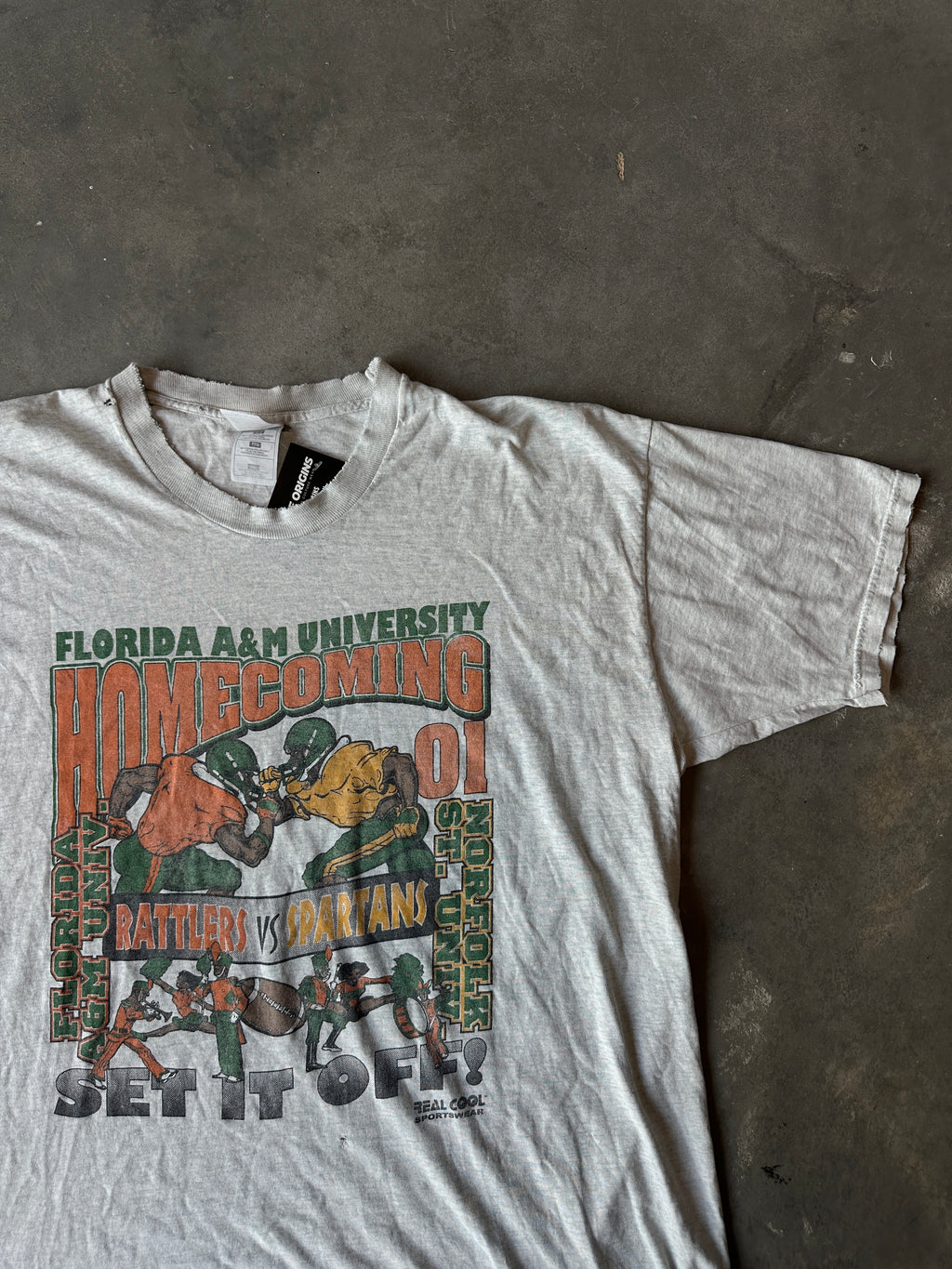 2001 FAMU Homecoming Florida A&M Rattlers VS. NSU Norfolk State Spartans "Set It Off!" Vintage Distressed HBCU Football Matchup Tee (XXL)