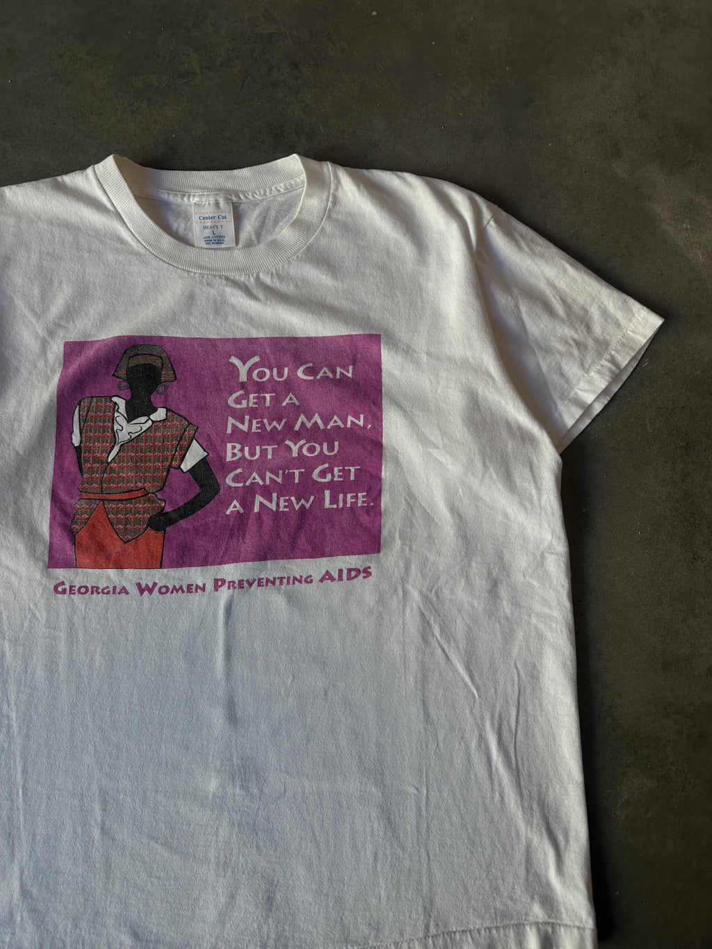 90's Women's AIDS Prevention "You Can Get a New Man But You Can't Get A New Life" Vintage Tee (BOXY Large)