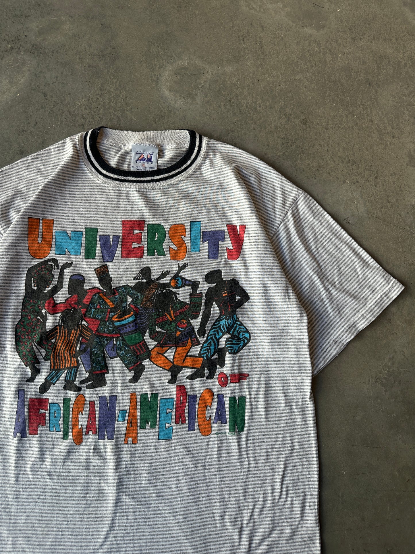 90's University of African Americans UAA Striped HBCU's by State Vintage Tee (Large)