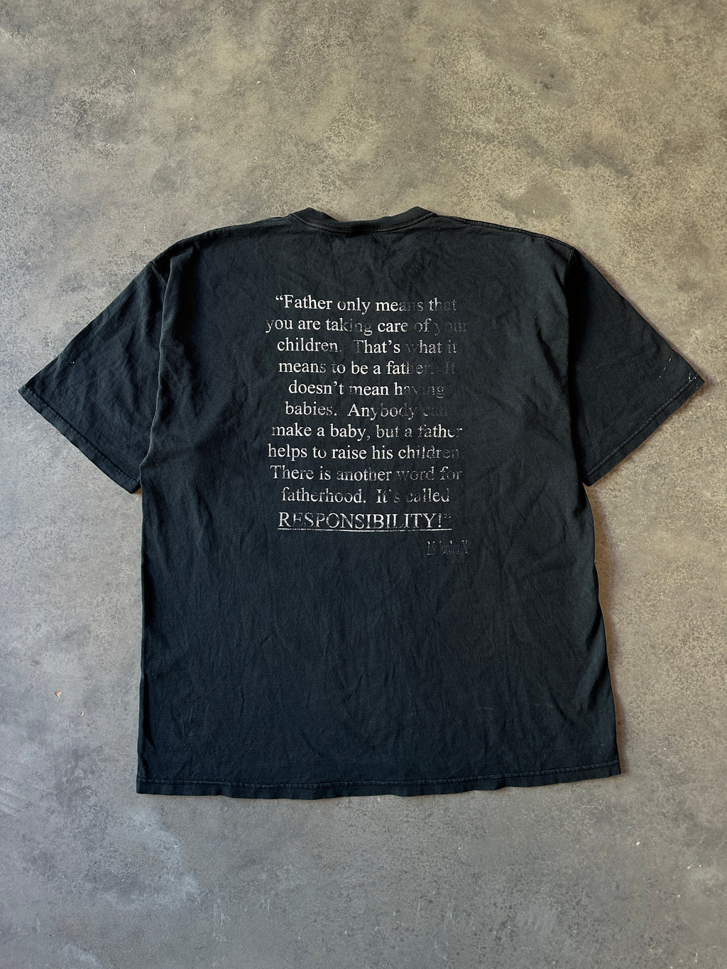 90's Malcolm X Fatherhood By Any Means Necessary Faded Black Vintage Tee (XXL)