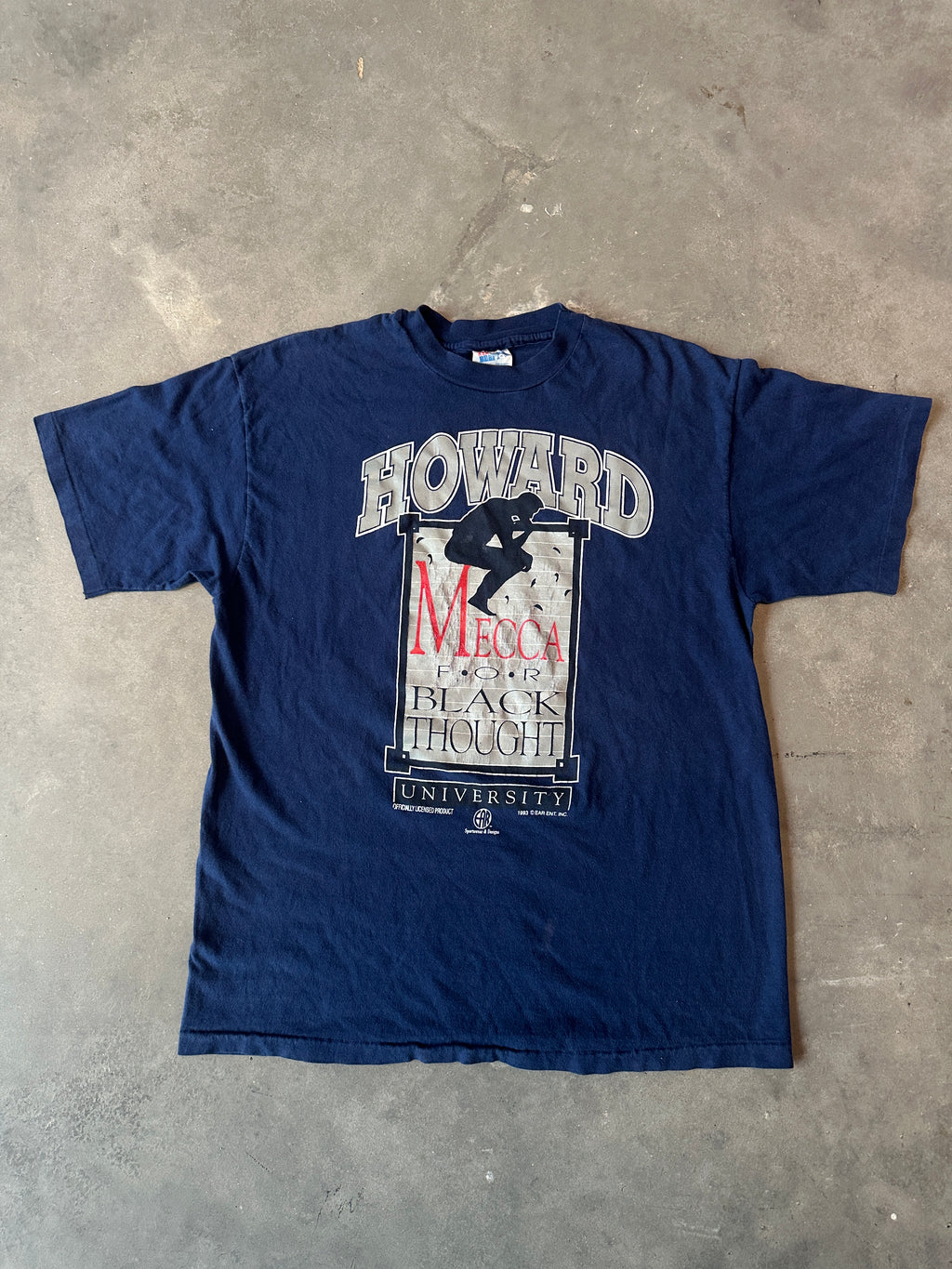 1993 Howard University HU Mecca For Black Thought Navy Blue Vintage HBCU Tee (Medium)