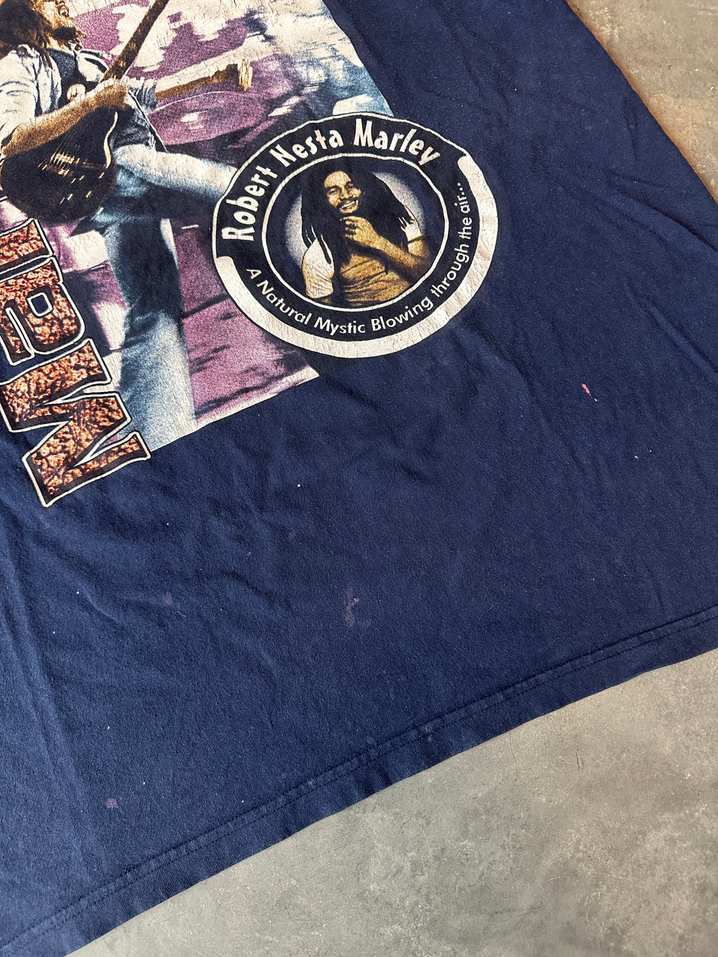 90’s Bob Marley Natural Mystic Rap Style Navy Blue Vintage Reggae Music Tee (XXL)
