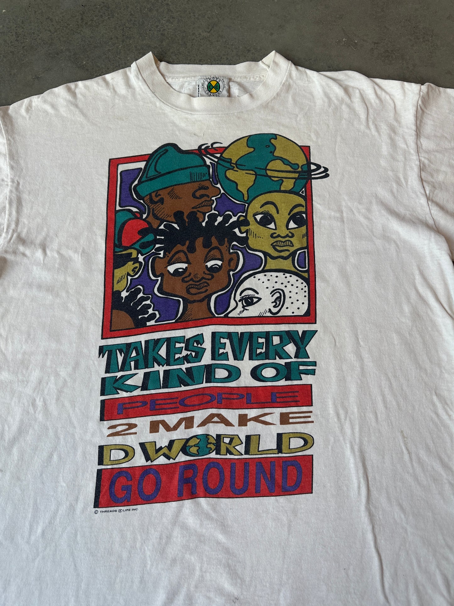 90’s Cross Colours ‘Takes Every Kind of People 2 Make D World Go Round’ RARE Vintage Hip Hop Lifestyle Tee (XL)