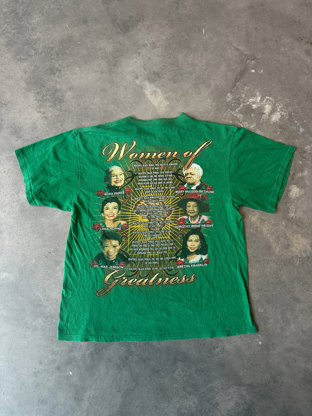 00's Positive African American Women & Women of Greatness Aretha Oprah Corretta & More Green Vintage Tee (Large)
