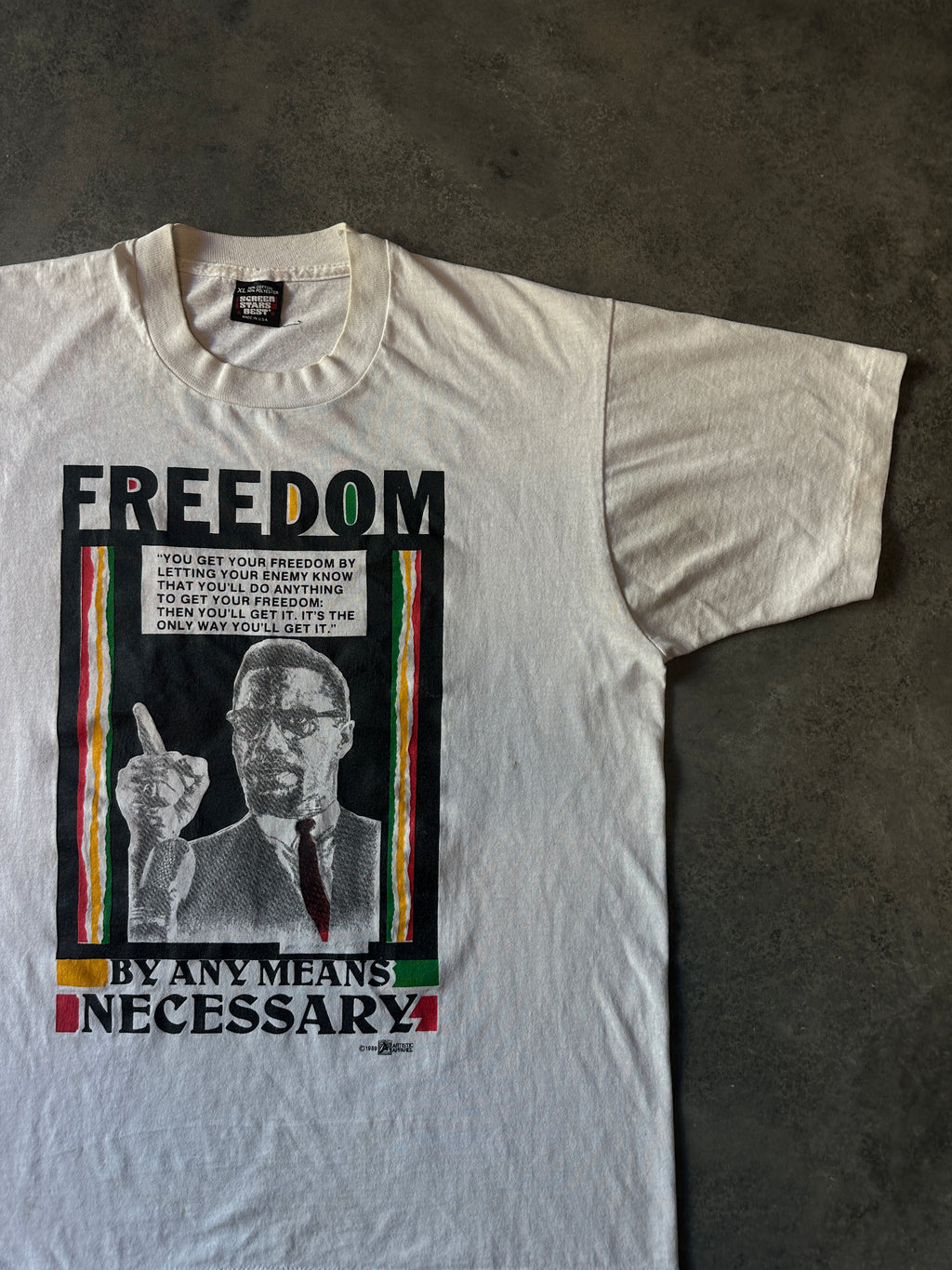 1989 Malcolm X Freedom By Any Means Necessary Tee Just Watching My Back Vintage Tee (Large)