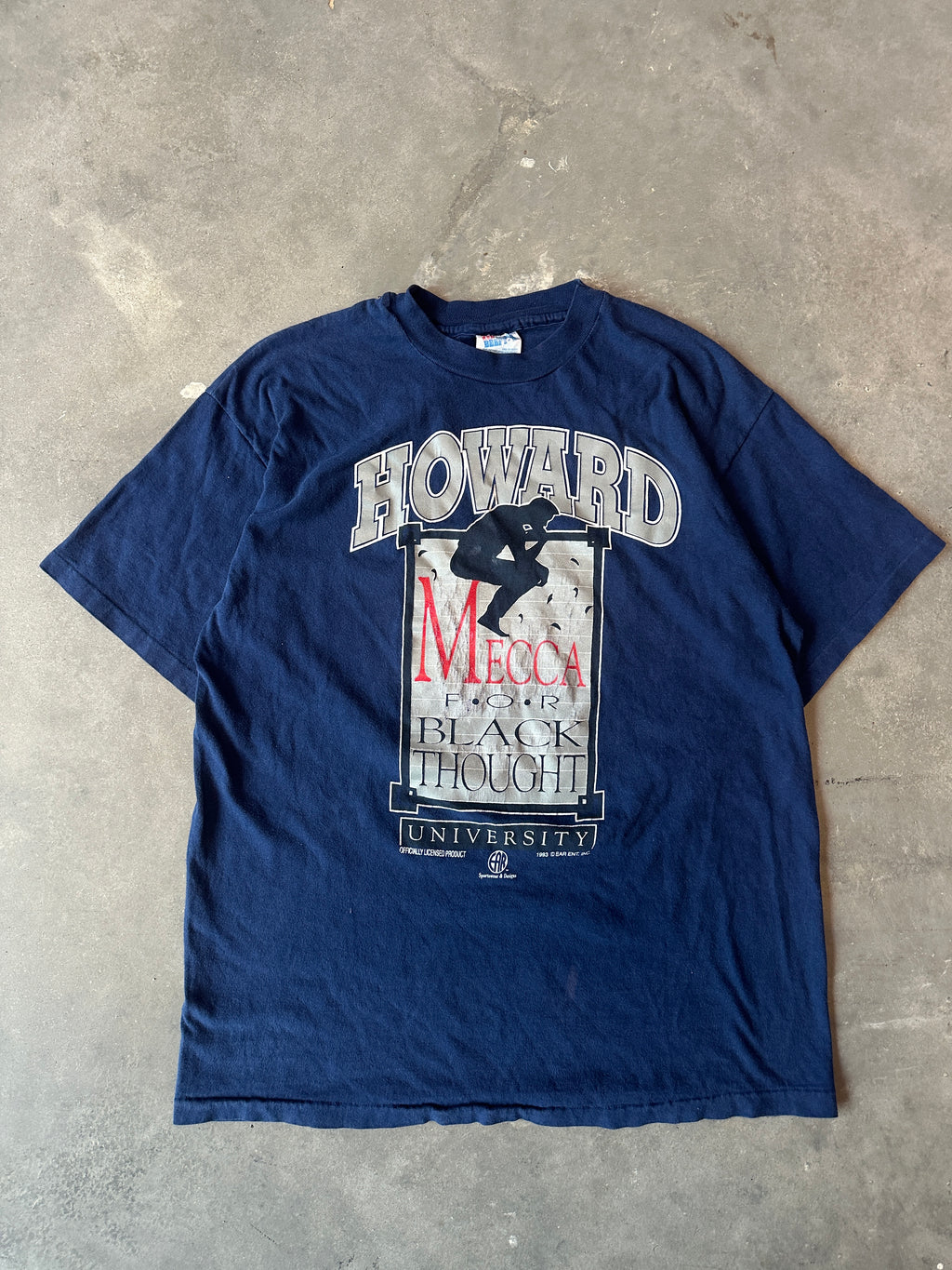 1993 Howard University HU Mecca For Black Thought Navy Blue Vintage HBCU Tee (Medium)
