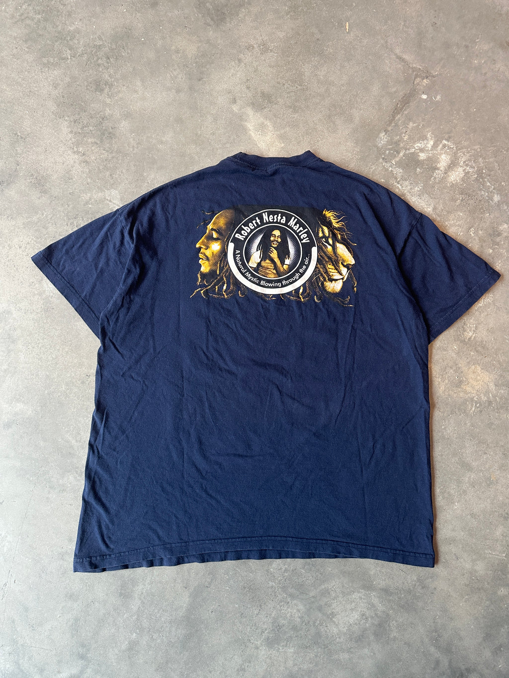 90’s Bob Marley Natural Mystic Rap Style Navy Blue Vintage Reggae Music Tee (XXL)