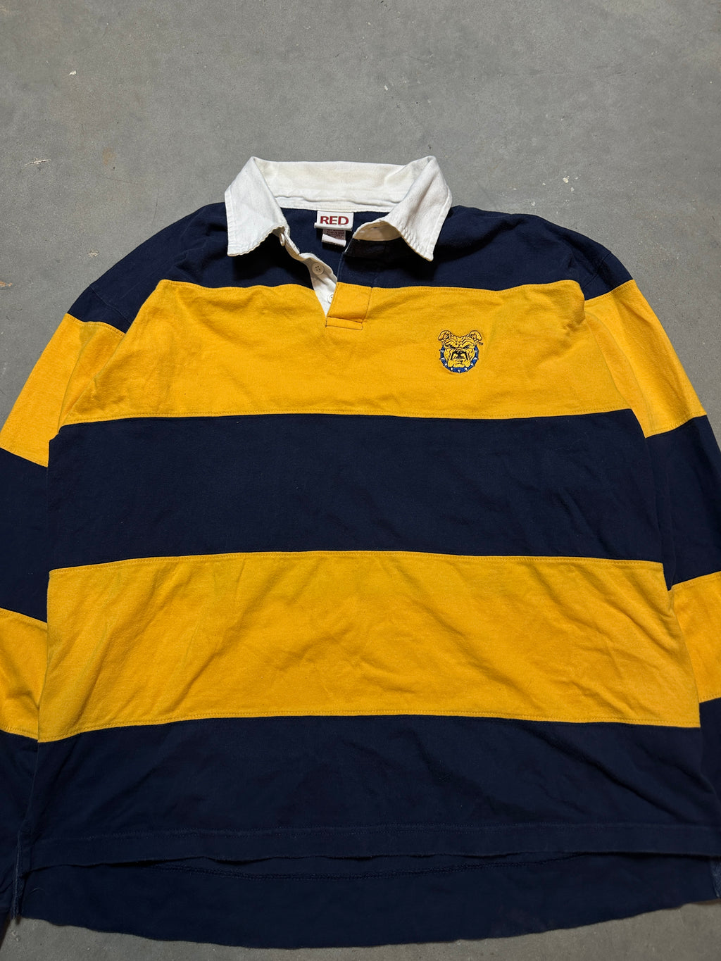 00's North Carolina A&T NCAT Logo Striped Heavyweight Rugby Long Sleeve Shirt (Large)